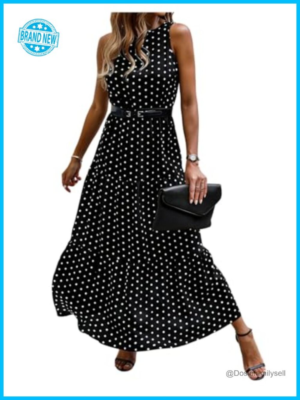 Milumia Women's Polka Dots Flowy Sleeveless Long Maxi Dress